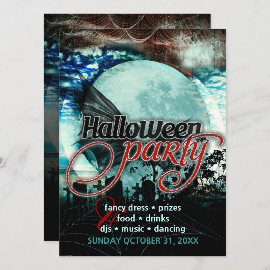 こうもりウイングムーンカストリーハローウィンパーティ招待状 招待状 (正面/裏面)