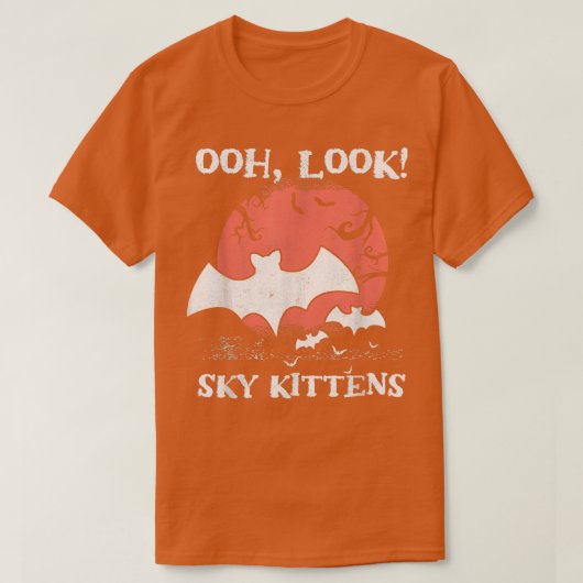 こうもりオールックスカイ子猫こうもりハロウィーン Tシャツ (デザイン正面)