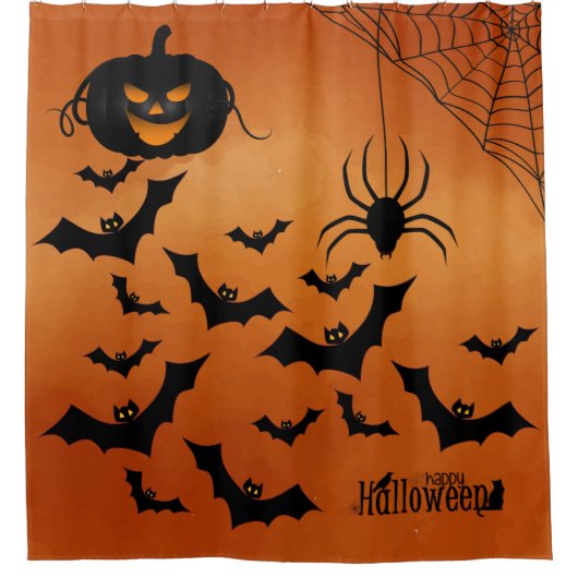 こうもりカボチャとクモ シャワーカーテン (正面)