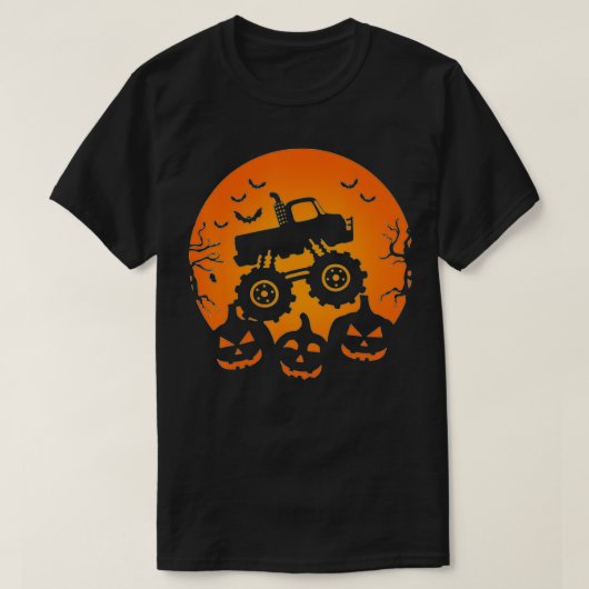 こうもりカボチャの衣装モンスタートラックハロウィーン Tシャツ (デザイン正面)