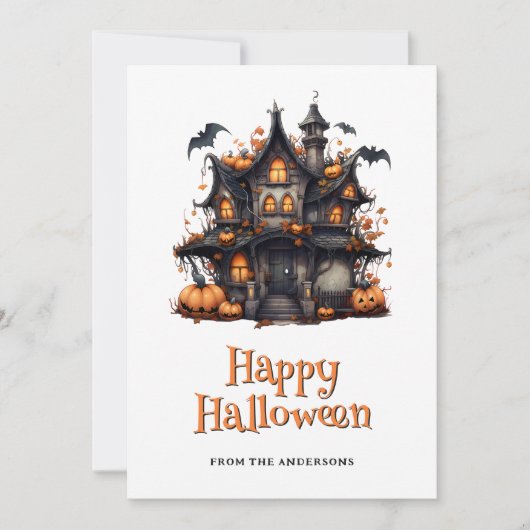 こうもりカボチャ幽霊幽霊のよく出るハウスハロウィンカード シーズンカード (正面)