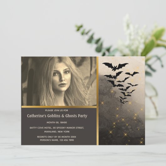 こうもりコロニーの夜空灯着パーティー成人 招待状 (スタンド正面)