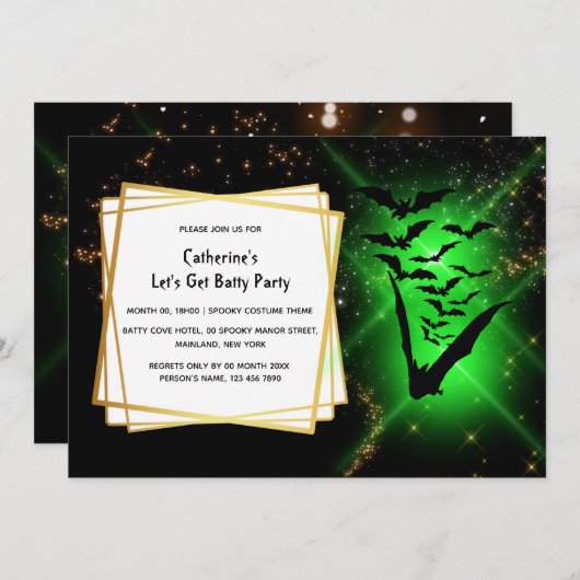 こうもりコロニーグリーンナイトホタル成体ハロウィーン 招待状 (正面/裏面)
