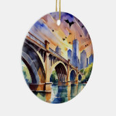 こうもりコングレスアベニューブリッジオースティンウォーターカラー セラミックオーナメント (右)