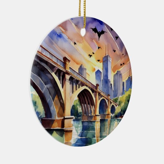 こうもりコングレスアベニューブリッジオースティンウォーターカラー セラミックオーナメント (右)