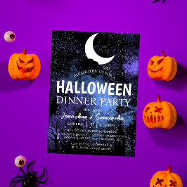 こうもりシンプルナイトフルムーンハロウィンディナーパーティー 招待状
