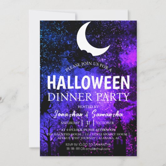 こうもりシンプルナイトフルムーンハロウィンディナーパーティー 招待状 (正面)