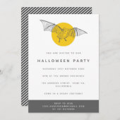 こうもりハローウィンパーティ | かわいいモダンおもしろいイエロームーン 招待状 (正面/裏面)