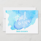 こうもりバー（ユダヤ教の）バル・ミツバーウォーターカラーターコイズブルー サンキューカード (正面)