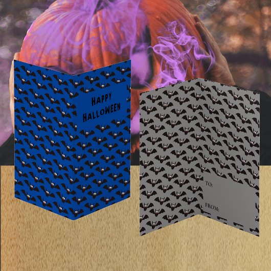 こうもりパターンハロウィンブルークラスルーム交換カード 名刺