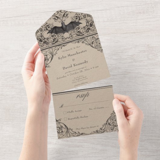 こうもりビクトリアンまでデスブラックタンの夕食 オールインワン招待状 (貼ってはがせる)