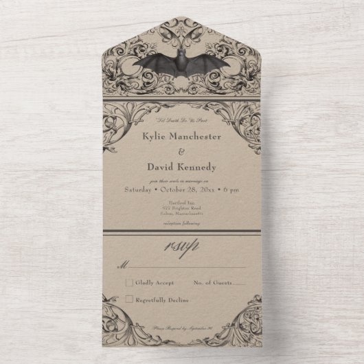 こうもりビクトリアンまでデスブラックタンの夕食 オールインワン招待状 (内側)