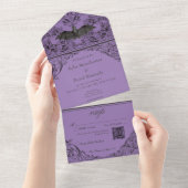 こうもりビクトリアンティルデスブラック&パープルQRコード オールインワン招待状 (貼ってはがせる)