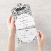 こうもりビクトリアントゥルデス白黒Noディナー オールインワン招待状 (貼ってはがせる)