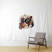 こうもりブラックキャットウィッチハットワンドカボチャかわいいハロー タペストリー (インサイチュ(横))