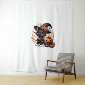 こうもりブラックキャットウィッチハットワンドカボチャかわいいハロー タペストリー (インサイチュ)