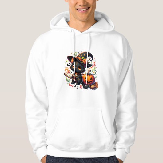 こうもりブラックキャットウィッチハットワンドカボチャかわいいハロー パーカ (正面)