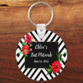 こうもりミズバモダン、ストライプ、赤いバラ、好意 キーホルダー (正面)