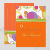 こうもりミツバモダン+バブル/オレンジ/ホットピンク 招待状 (正面/裏面)