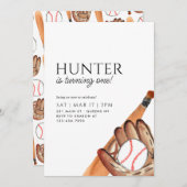 こうもりモダングローブボールスポーツ野球誕生日 招待状 (正面/裏面)