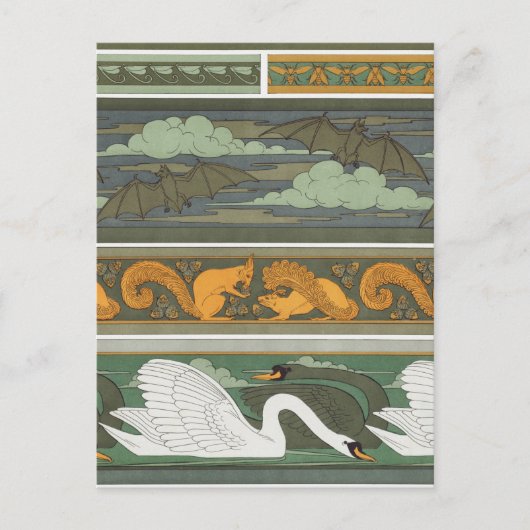 こうもりリス白人野生生物ヴィンテージ自然アート ポストカード (正面)