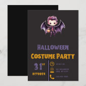 こうもりヴァンパイアパンプキンキュートブラックモダンハロウィーン 招待状 (正面/裏面)
