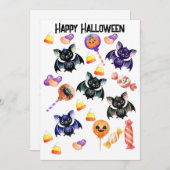 こうもり不気味キャンディ、水彩、ハロウィンお洒落ー シーズンカード (正面/裏面)
