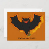 こうもり不気味ハロウィーン葉書 – オレンジテーマ シーズンポストカード (正面/裏面)