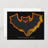 こうもり不気味ハロウィーン葉書 – ブラックテーマ シーズンポストカード (正面/裏面)