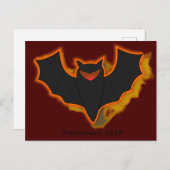 こうもり不気味ハロウィーン葉書 – 赤テーマ シーズンポストカード (正面/裏面)