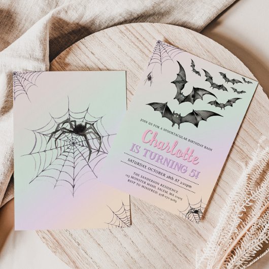 こうもり不気味パステルハロウィンバースデーパーティー 招待状