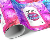 こうもり不気味怖い可愛いピンクモダンハッピーハローウィン ラッピングペーパー (ロールコーナー)