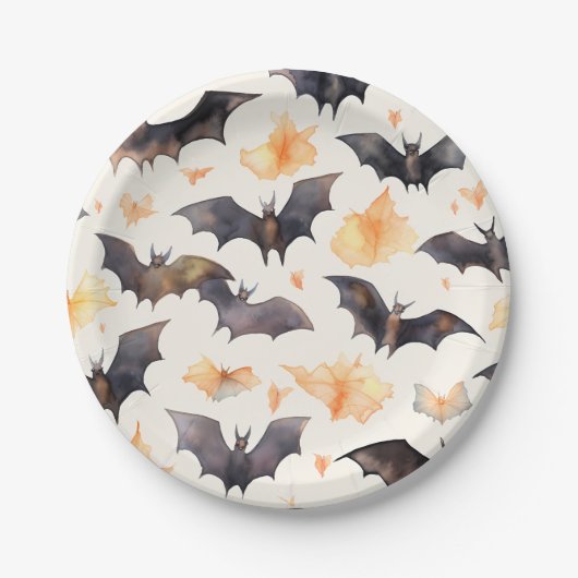 こうもり不気味紅葉ハロウィーン ペーパープレート (正面)