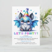 こうもり不気味誕生日招待状 – ブルーグリッター彼ら 招待状 (スタンド正面)