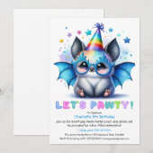 こうもり不気味誕生日招待状 – ブルーグリッター彼ら 招待状 (正面/裏面)