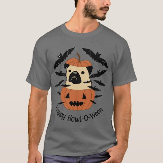 こうもり付きジャック・オ・ランタンのハウル・オ・ウィーンパグ Tシャツ (正面)