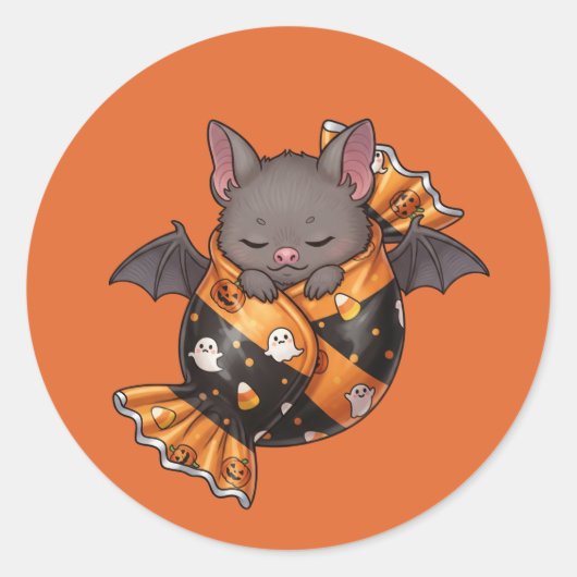 こうもり包まれたインハロウィーンキャンディ ラウンドシール (正面)