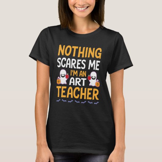 こうもり幽霊たちカボチャ何も怖くない私は教え Tシャツ (正面)