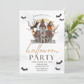 こうもり幽霊のよく出るハウスハロウィーン招待状 招待状 (スタンド正面)