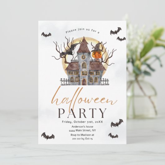 こうもり幽霊のよく出るハウスハロウィーン招待状 招待状 (スタンド正面)