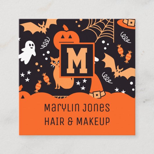 こうもり猫と幽霊たちハロウィーン スクエア名刺 (正面)