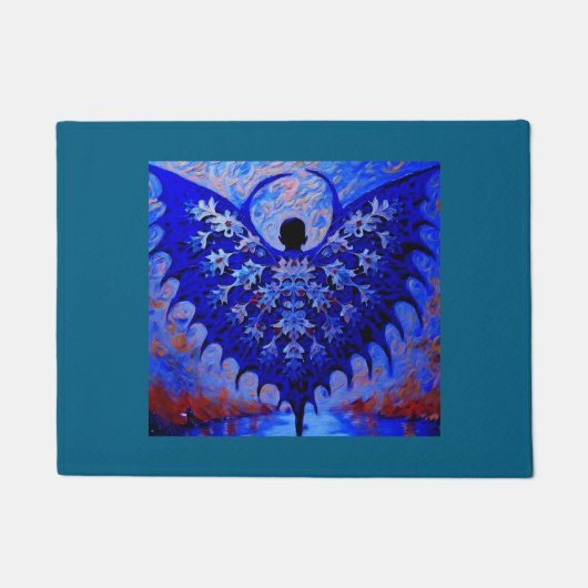 こうもり翼型の青い翼素晴らしを持つ生物 ドアマット (正面)