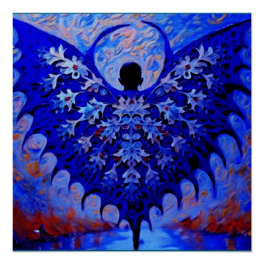 こうもり翼型の青い翼素晴らしを持つ生物 ポスター (正面)