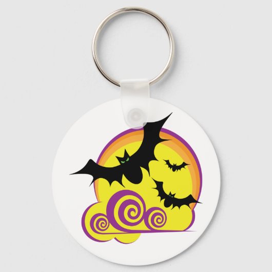 こうもり飛んでいるハロウィーン夜満月の渦巻き キーホルダー (正面)