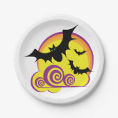 こうもり飛んでいるハロウィーン夜満月の渦巻き ペーパープレート (正面)