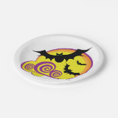 こうもり飛んでいるハロウィーン夜満月の渦巻き ペーパープレート (アングル)