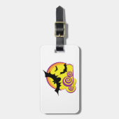 こうもり飛んでいるハロウィーン夜満月の渦巻き ラゲッジタグ (正面縦)