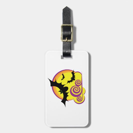 こうもり飛んでいるハロウィーン夜満月の渦巻き ラゲッジタグ (正面縦)