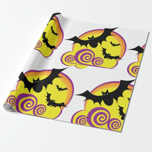 こうもり飛んでいるハロウィーン夜満月の渦巻き ラッピングペーパー (アンロールド)
