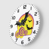 こうもり飛んでいるハロウィーン夜満月の渦巻き ラージ壁時計 (傾斜)